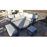 A Bramblecrest Portofino corner sofa set with an adjustable table and two stools, with cushions, RRP