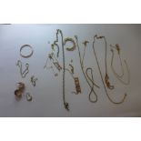 A collection of 9ct gold jewellery, some pieces broken, weight approx 30 grams, and some gilt