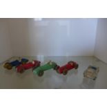 Five Dinky racing cars, some play wear, but original paint