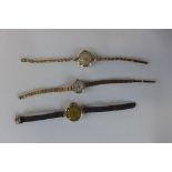 Two manual wind ladies 9ct gold bracelet wristwatches - one working, and a 9ct manual wind watch