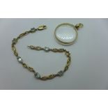 A hallmarked 9ct gold bracelet, 20cm long, approx 6.1 grams, missing a stone - and a 9ct clear