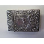 A good quality silver visiting card case featuring a stag and hinds with mountains in the background