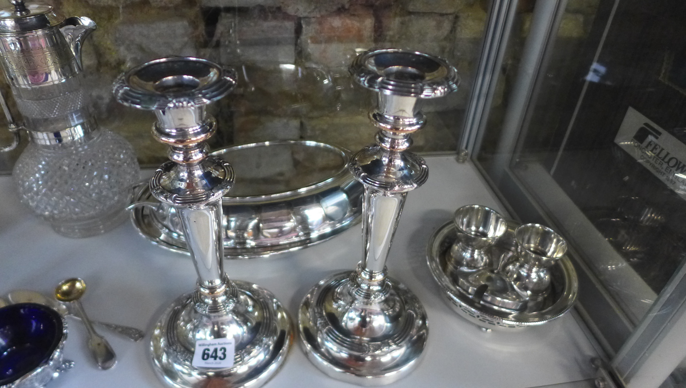 A collection of silver plated ware including pair for candlesticks, vases, claret jug etc, generally - Image 3 of 4