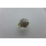 An 18ct gold diamond cluster ring, size J - 4.2 grams, 1.00ct - size J, approx 4.2 grams, in good