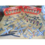 A collection of twenty-two Dinky diecast aeroplanes, two boxed Britains, metal soldier sets and