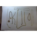 A collection of five 9ct yellow gold necklaces, three 9ct yellow gold bracelets and two 9ct gold