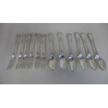 A good matched set of six Georgian silver dessert forks and six dessert spoons in Kings pattern,