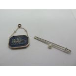 A 9ct white gold stick pin set with a single pearl, length 5cm weight approx 1.2 grams, and an