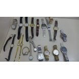 A large collection of vintage mechanical and quartz wrist watches, gents and ladies, many running,