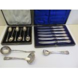 A cased set of six silver teaspoons set of six filled handle cake/fruit knives, Victorian silver