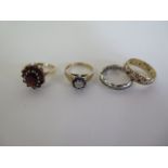 Three 9ct gold dress rings, and a 9ct white gold ring, total weight approx 11.4 grams