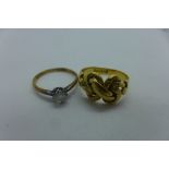 Two 18ct gold rings, sizes M/N, approx 6.9 grams