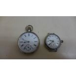 A silver cased mid size pocket watch, diameter 41mm, for repair, stamped 800 - and an early silver