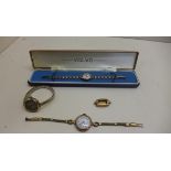 Three ladies 9ct gold wristwatches, and a 9ct gold watch case, comprises of a Volvo wristwatch in