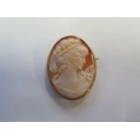 A hallmarked 9ct gold cameo brooch with rope twist edge, size 42x35mm, total weight approx 9