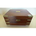 A mahogany brass bound Military Officers style box with handles - 16cm x 33cm x 28cm - in polished