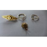 9ct gold pearl ring size P, 9ct gold diamond heart ring size L, 9ct gold turtle charm , 9ct gold