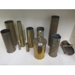 11 shell cases and Trench art, tallest 35cm