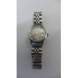 An Omega stainless steel ladymatic bracelet wristwatch with date, case 22mm wide, running, some