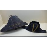 A Bicorn hat with metal carry case missing lining and general wear