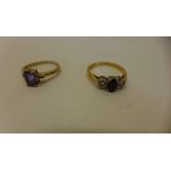 A hallmarked 9ct yellow gold Amethyst and diamond ring size L - , approx 2 grams and a hallmarked