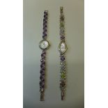 2 sterling silver Gems TV gem set ladies quartz wristwatches, both needing new batteries, with