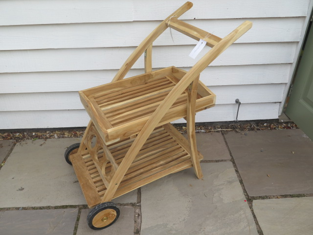 A new boxed teak drinks trolley