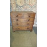 A 19th century mahogany 5 drawer chest of drawers on bracket feet. 100cm wide, 99cm height, 47cm