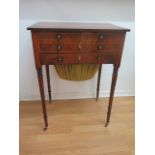 A good quality regency William IV mahogany Rosewood crossbanded workbox with 4 active drawers and