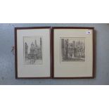 J W King two framed etchings, Gateway Trinity College, Cambridge and Gate of Honour Caius College,