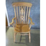 A Victorian style lyre back grandfather chair
