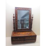 An 18th century marquetry inlaid toilet mirror with 3 base drawers in unrestored condition. 72cm