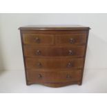 A good quality miniature apprentice/sample mahogany bowfronted chest with 5 drawers, some losses and