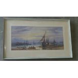 A watercolour of sail boats in harbour signed T B Hardy, dated 1891, frame size 38 cm x 64 cm.