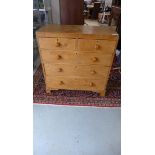 A Victorian stripped pine 5-drawer chest, 92cm tall, 88 x 43cm