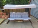 A good quality swingrooo Luna Iroko Gordon swing seat with grey cushions and canopy. 260 cm New