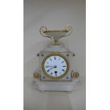 An alabaster mantle clock for restoration, 26cm tall