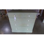 A Victorian 5-drawer pine chest - painted in a shabby chic (farrow and ball) finish, with ceramic