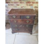 A 19th century mahogany 5 drawer chest on bracket feet. 86 cm tall x 79 cm x 45cm. Removed from a