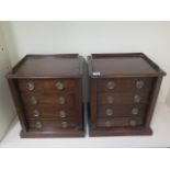 A pair of oak 4 drawer wellington chests, 41cm tall, 37 x 31cm.