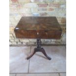 An oyster veneered work box on a later tripod stand. 73 cm tall x 56 cm x 42 cm. Removed from a