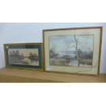 F G Fraser watercolour landscape in a gilt frame 28 x 48cm, generally good condition, and a Robert