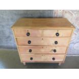 A Victorian stripped pine 5 drawer chest. 99cm tall, 96 x 45cm