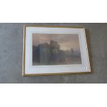 Henry Bright 1810-1873 signed watercolour Ferryman on river in a gilt frame, 61cm x 79cm.