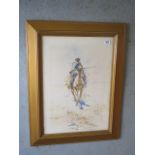 A framed early 20th century original watercolour of an Arab hunter riding a camel. Signed Kitson