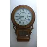 An 8 day American wallclock drop case with inlay of flowers and animals, running in saleroom, 74cm