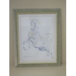 A Jacquie Jones signed watercolour Prancing Stallion, frame size 51x41cm