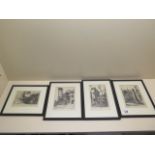 Four signed Thomas Riley etchings of Old London in ebonised frames - Largest 29cm x 22cm
