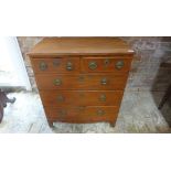 A small mahogany 5 drawer chest. 78 cm tall x 70 cm x 43 cm. Some veneer losses and usage marks