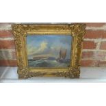 An unsigned oil on canvas marine scene in a gilt swept frame. 38 x 44 cm. Some losses to frame and